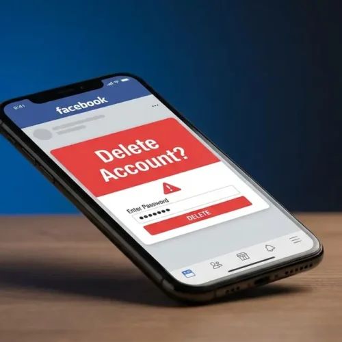 How to delete Facebook account permanently shown on smartphone screen with delete confirmation dialog