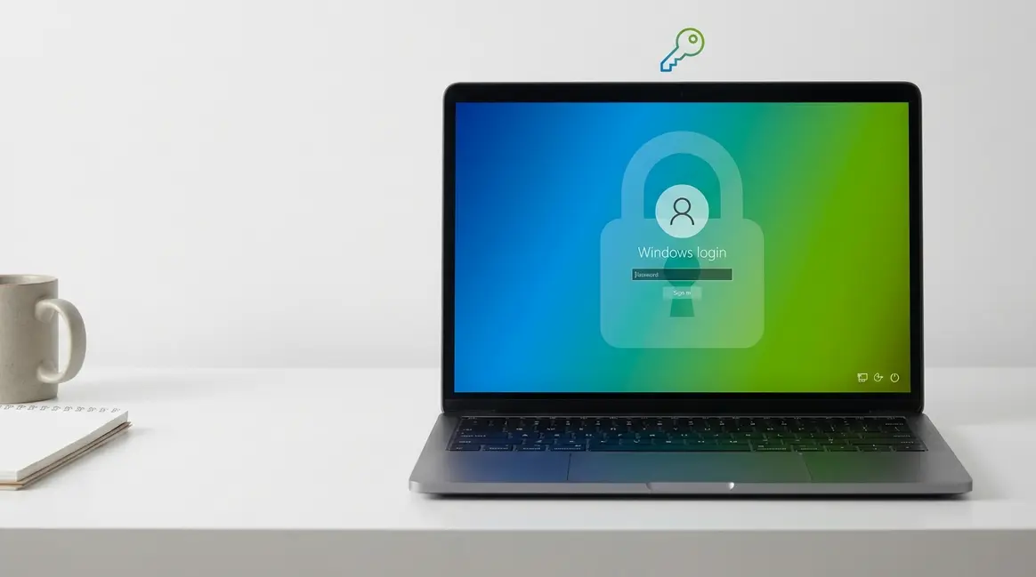 Windows 11 laptop showing login screen for forgotten admin password recovery guide