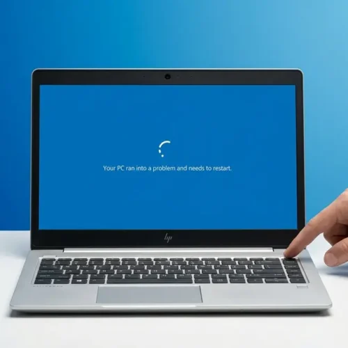 How to hard reset HP laptop — hand pressing power button on frozen HP laptop