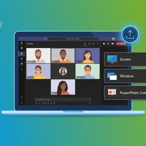 How to share screen on Microsoft Teams — Share Content panel open on laptop